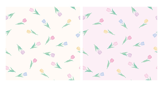 Vector illustration of spring cute tulip seamless pattern