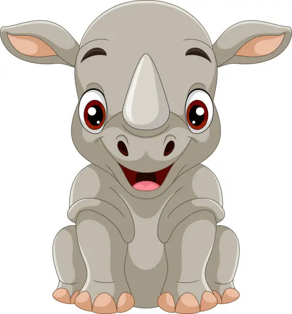 Vector illustration of Cartoon funny rhino sitting on white background