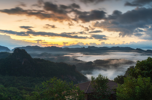 Beautiful mountain landscape view in the morning at Ban Jabo village, Mae Hong Son, Thailand.