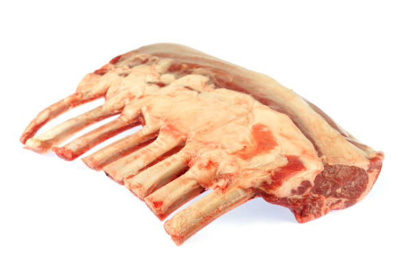 raw French lamb steak chop isolated on white background