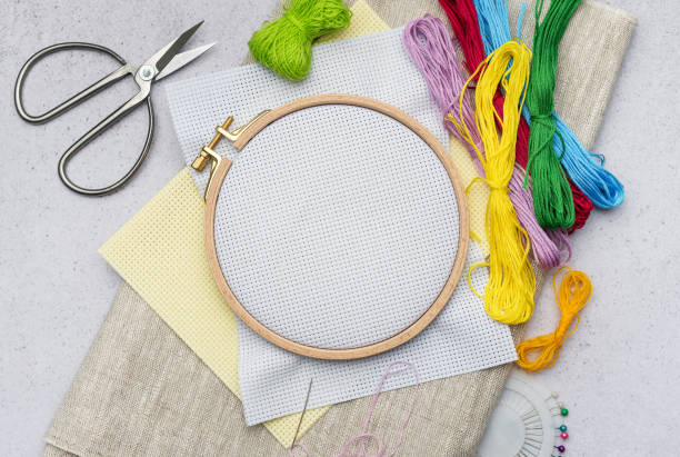 istock Embroidery hoop, fabric, thread and other accessories 1956594144