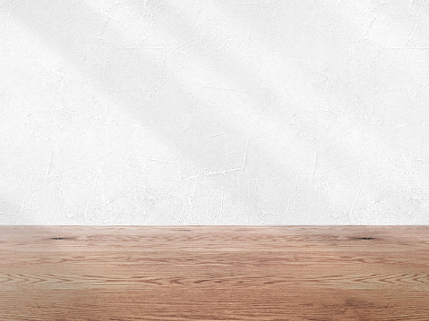 White walls and natural brown wood floor background image material, light shaded wall and flooring background, fashion, sundries, cosmetics, health food, food background 3d.