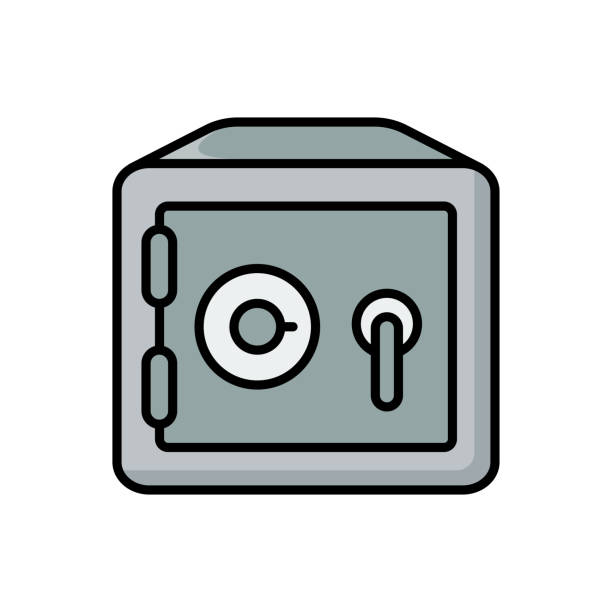 safe box icon vektor design vorlage einfach und modern - coin bank cash box safety deposit box lock stock-grafiken, -clipart, -cartoons und -symbole