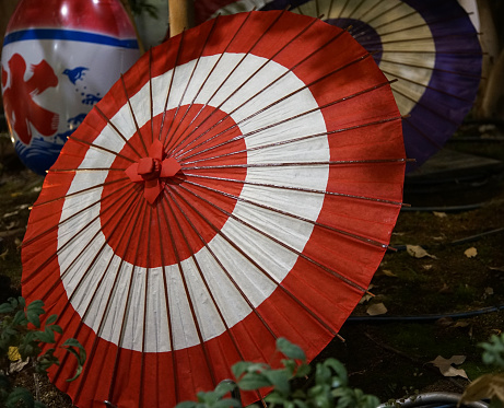 Japanese umbrella with red pattern