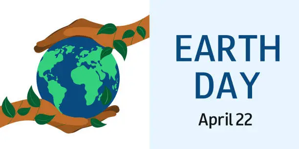 Vector illustration of Earth Day. April 22. Hands holding the globe. The concept of saving the planet. Template for banner, flyer, presentation, card, poster.