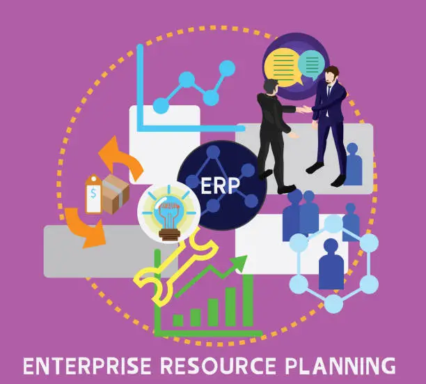 Vector illustration of enterprise resource planning , Finding qualified personnel to make the organization efficient and allocating resources systematically