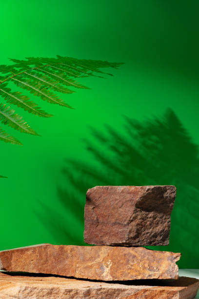 istock Stone display for product against green background 1956702678