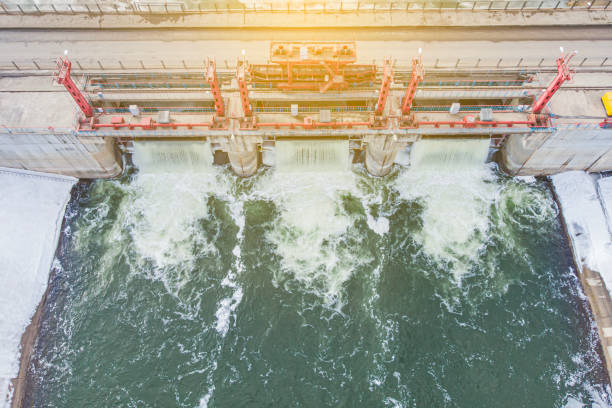 istock a dam across a river with a bridge in the spring before high water and flooding during the spring snow melting period 1956776412