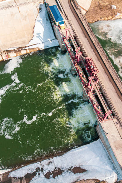 istock a dam across a river with a bridge in the spring before high water and flooding during the spring snow melting period 1956776434
