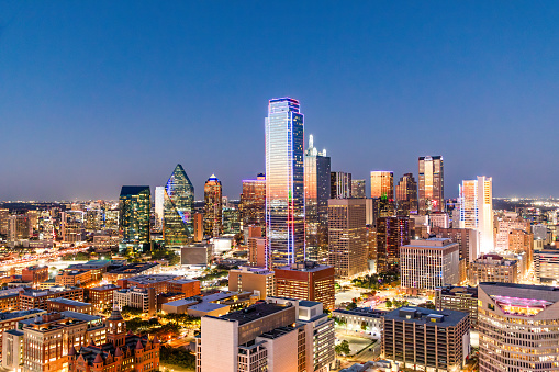 skyline of Dallas by night, Texas, USA