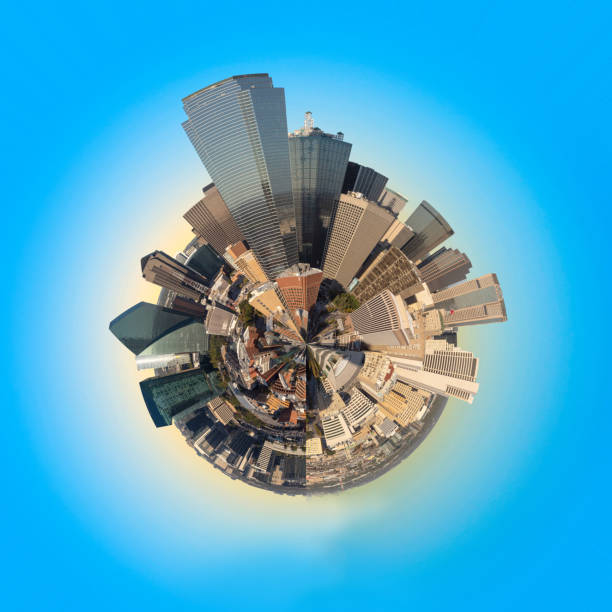 istock scenic skyline in late afternoon in Dallas, Texas in tiny planet format 1956797821