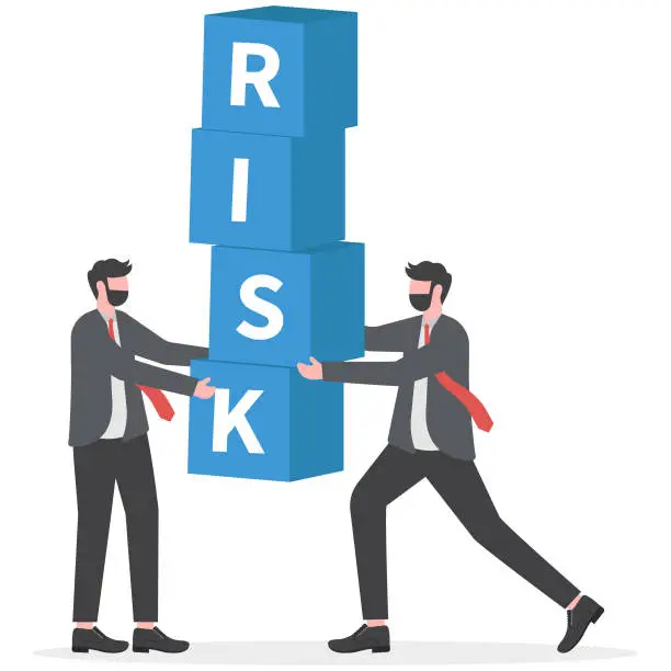 Vector illustration of Risk management, control or assess to lose money in investing, process or preparation for safety or secure earning and loss concept,.