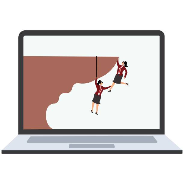 ilustrações de stock, clip art, desenhos animados e ícones de weakness, assistance,mountain,support,uphill,pushing, businesswoman - determination rock climbing persistence effort