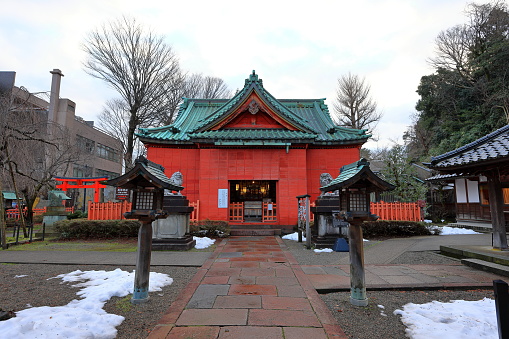 Kanazawa, Japan - January 1st, 2024:  Ozaki Shrine situated at Marunouchi, Kanazawa, Ishikawa, Japan