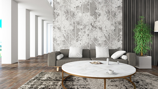 Large Contemporary Modern Living Room Interior.. 3D Render