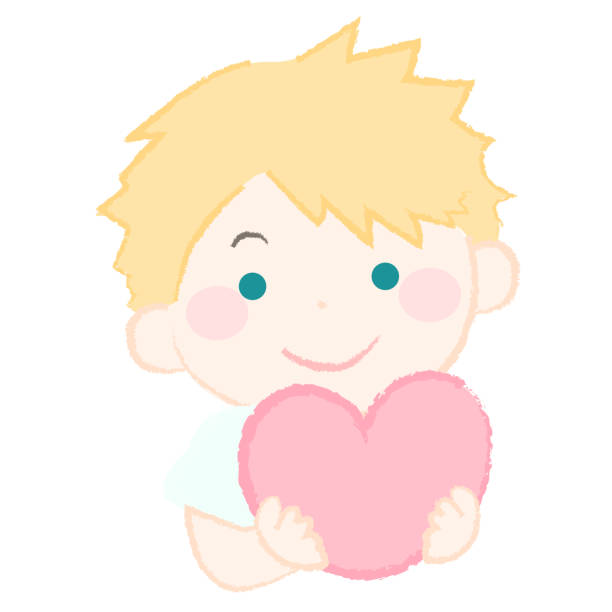 ilustracja przedstawiająca chłopca trzymającego serce 3-2 - happy holidays stock illustrations