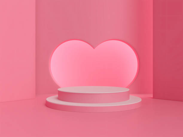 istock 3d render podium display valentine's day with heart shape on pink background. mock up cute sweet scene. cylinder pedestal love. 1956828145