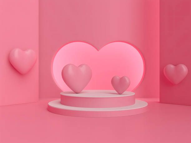 istock 3d render podium display valentine's day with heart shape on pink background. mock up cute sweet scene. cylinder pedestal love. 1956828680