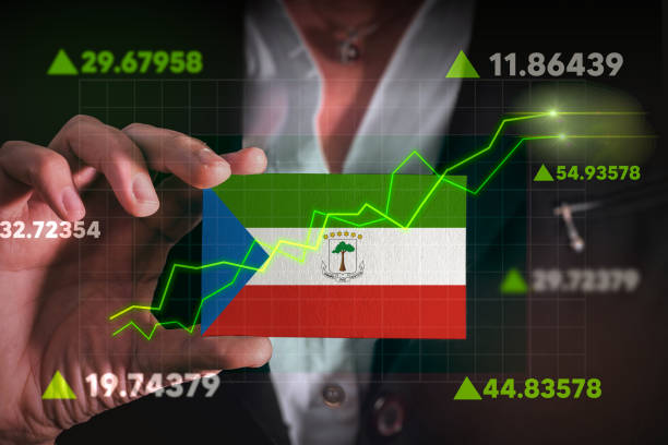 istock Graph growing up in Front Of Equatorial Guinea Flag. 1956831283