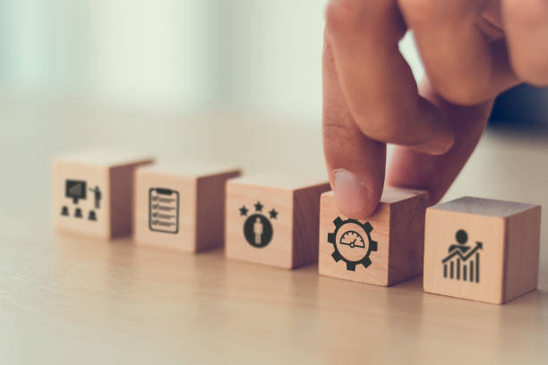 istock Performance management concept.  Implementing effective strategies for improve employee engagement, productivity and overall business success. Setting goals, monitoring progress and evaluating. 1956846579