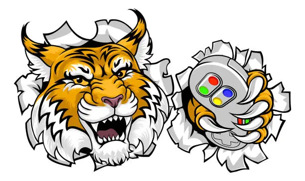 Vector illustration of Wildcat Bobcat Gamer Video Game Animal Team Mascot