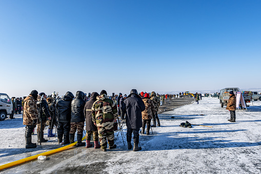 January 2, 2024, Songyuan City, Jilin Province, China. The 22nd Chagan Lake Ice and Snow Fishing and Hunting Cultural Tourism Festival opened. Tourists from all over the country stayed on the ice to watch the spectacular scene of winter fishing for \
