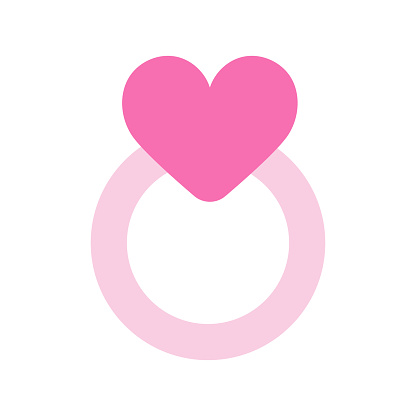 Ring with heart. Cute ring with diamond heart shape. Concept of love, Valentine, Romantic. Simple love icon for websites, web design, mobile app, info graphics on white background
