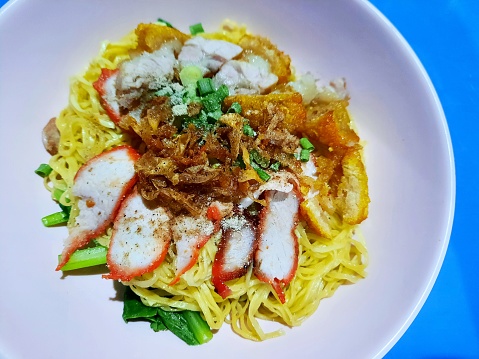 Egg noodle with Red Roasted Pork - Bangkok Street Food.