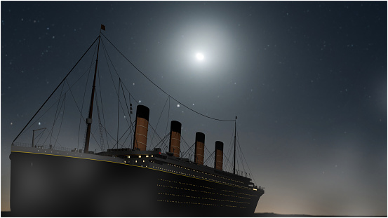 old huge cruise ship sails in the ocean 3d illustration
