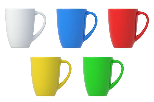 istock Set of colorful mugs isolated on white background. Top view. 3d render 1956973517