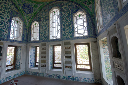 Istanbul, Turkey - July 23, 2023: Architectural details and design in Topkapi Palace in Istanbul