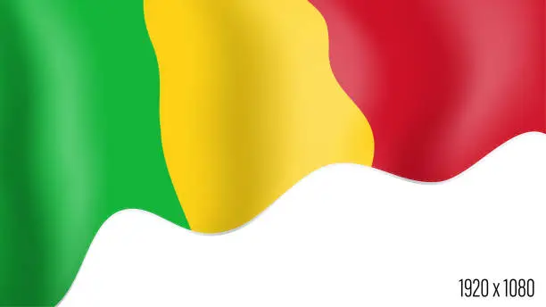 Vector illustration of Mali country flag realistic independence day background. Mali commonwealth banner in motion waving, fluttering in wind. Festive patriotic HD format template for independence day