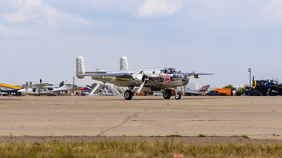 100th anniversary of Russian Air Force.American twin-engine all-metal bomber North American B-25 
