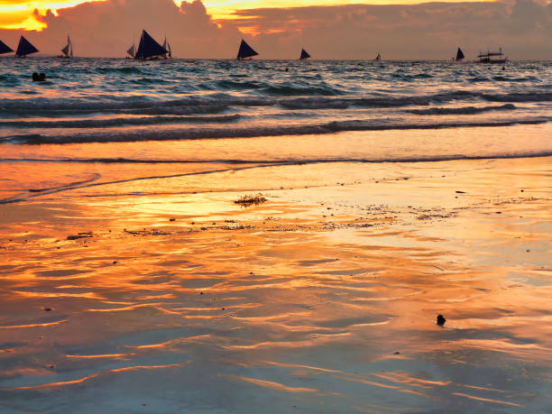 Sunset on the beach of Long Beach, Philippines