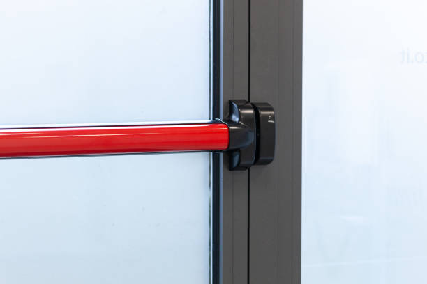 istock Red panic bar. Mandatory safety handle in public places. 1957031435