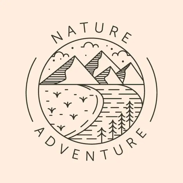 Vector illustration of nature adventure line art logo vector symbol illustration design