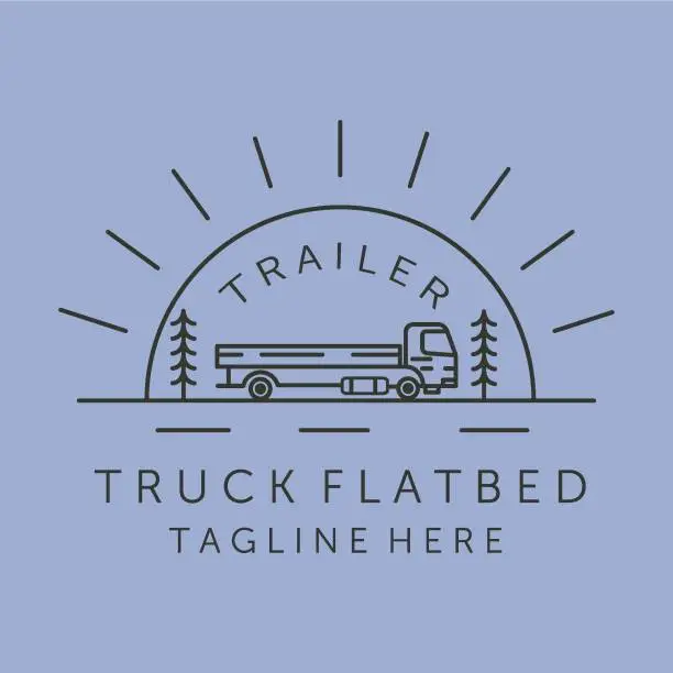 Vector illustration of truck flatbed and sunburst line art logo vector symbol illustration design