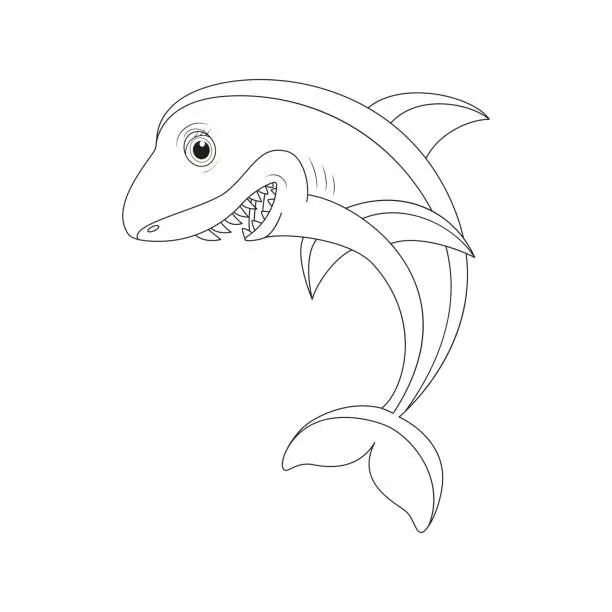 Vector illustration of Cute shark. Coloring book or page for kids.