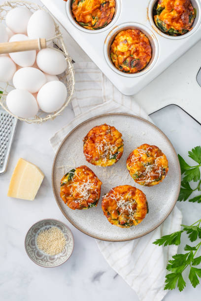 Homemade healthy spinach and cheese egg muffins, high protein and low carb breakfast