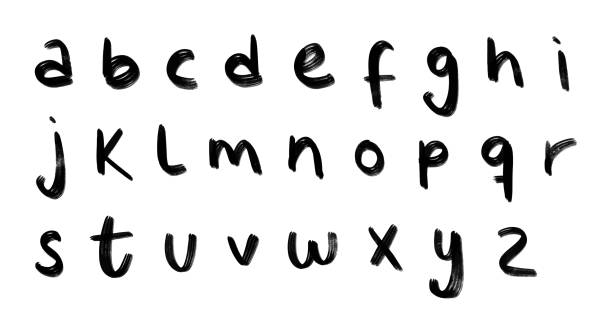Highlighter Typeface Handwriting typeface with highlighter effect in black stroke ink marker font alphabet stock illustrations