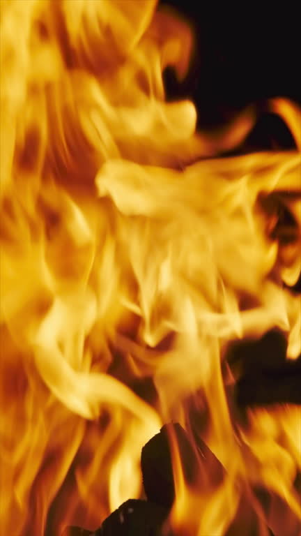 Burning fire flame closeup in fireplace