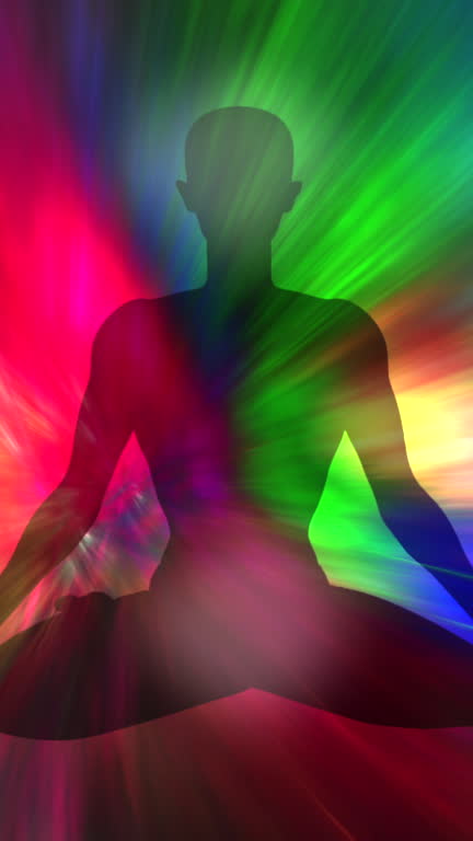Human yoga with colorful aura meditation