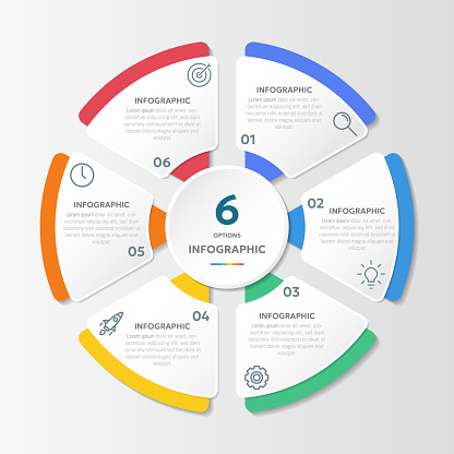 Circle shape infographic chart template with 6 options.