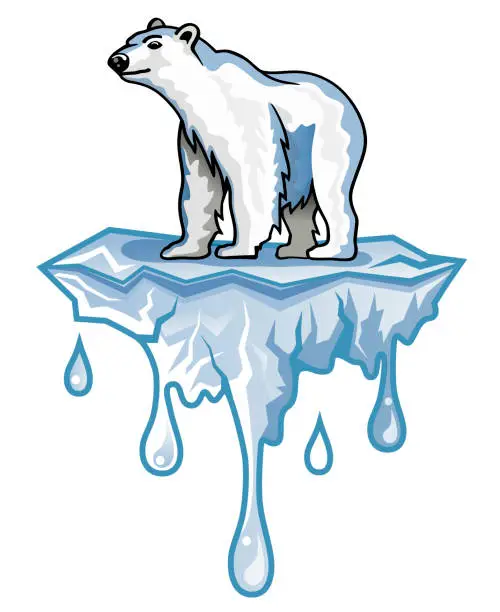 Vector illustration of Polar Bear in Arctic standing on melting Iceberg illustration