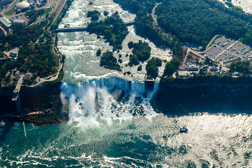 Niagara Falls Aerial View from helicopter, Canadian Falls, Ontario, Canada