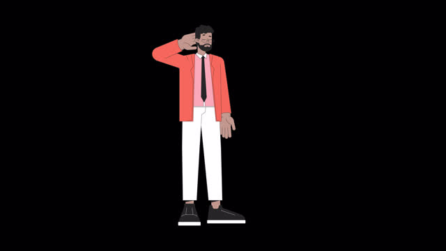 Frustrated business man rubbing neck line 2D character animation