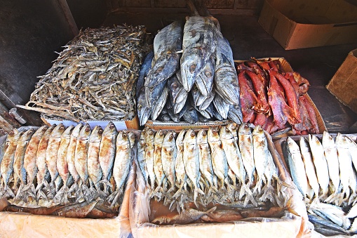 Dried Fish in cartons - Bangkok Fresh Market.