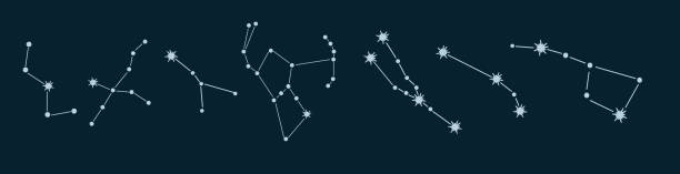 Set of constellation vector illustration. Hunter,  Orion, Cassiopeia, Cygnus, Big Dipper, Aries, Taurus. Set of constellation vector illustration. Hunter,  Orion, Cassiopeia, Cygnus, Big Dipper, Aries, Taurus. orion mythology stock illustrations