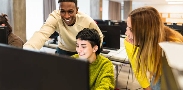 istock Young classmates studying together in high school - Education concept 1957171686