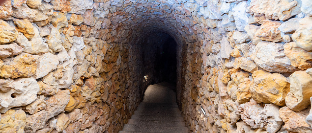 Underground tunnel access to the currency cave .Vila de Ourém.  Fatima, Portugal.